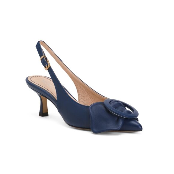 BEAUTIISOLES Navy Made In Italy Leather Oralia Slingback Heels